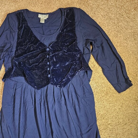 Vintage LG Star Dress Womens 18W Blue Velvet Vest Overlay Shoulder Pads 90s - Picture 7 of 12